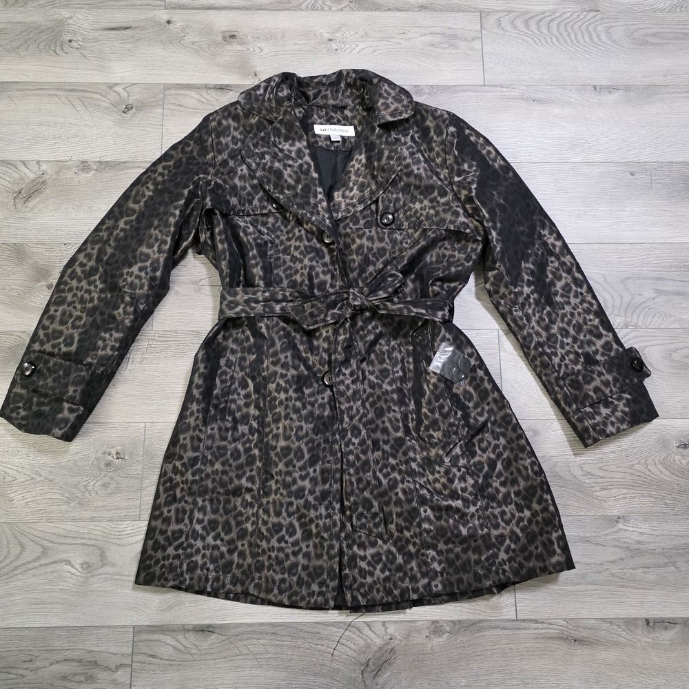 Liz Claiborne Women's L Belted Lightweight Softshell Trench Jacket Leopard